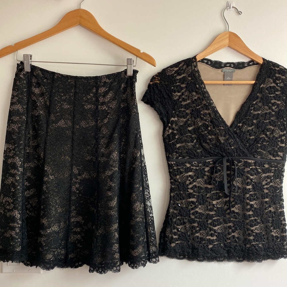Ann Taylor Petite Small lace overlay top and skirt set